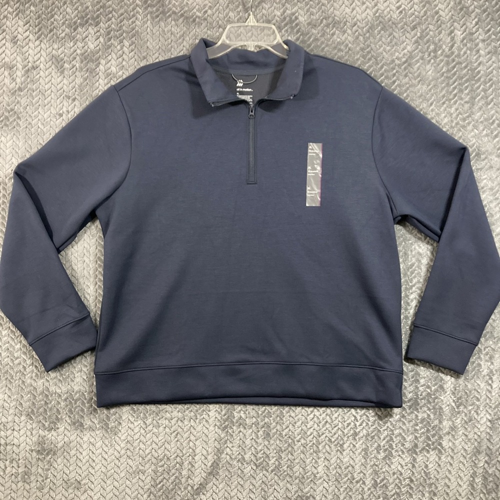 All In Motion Soft Stretch 1/4 Zip Pullover Men's XL Blue Collared Minimal NWT